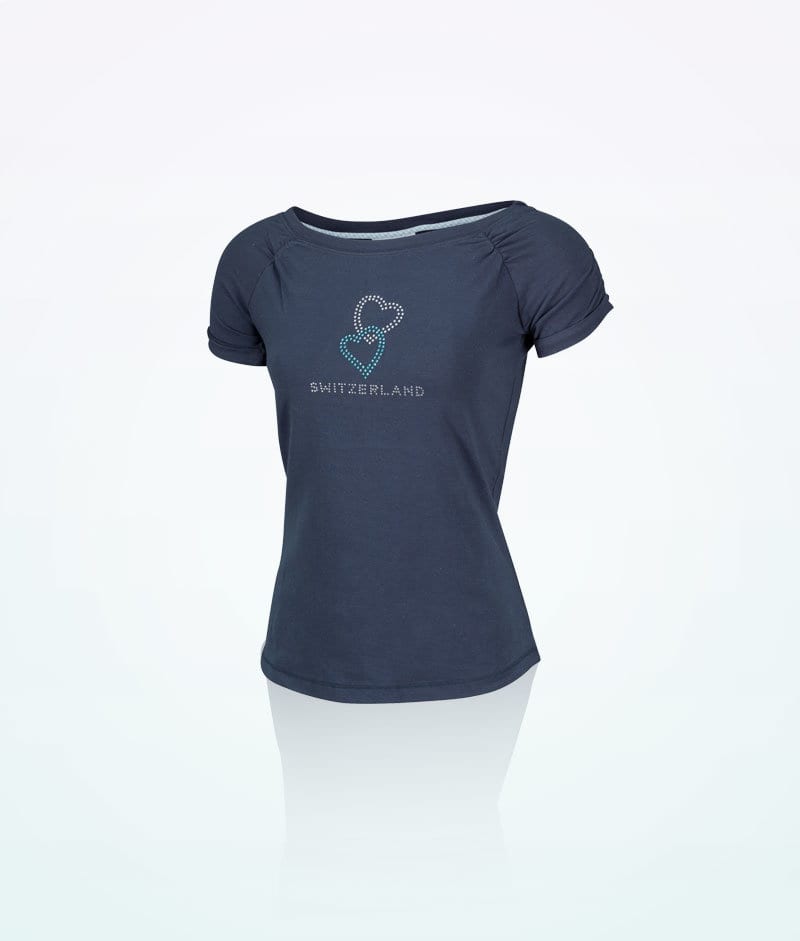 Women T Shirt With Shiny Hearts Dark Blue