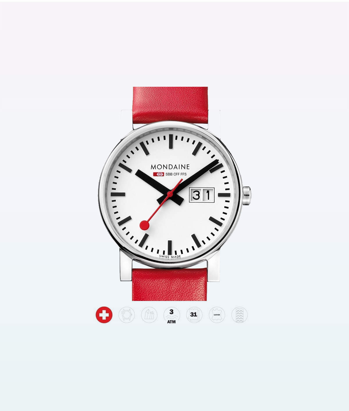 Mondaine Wristwatch Evo 11SBC Red-White /30mm